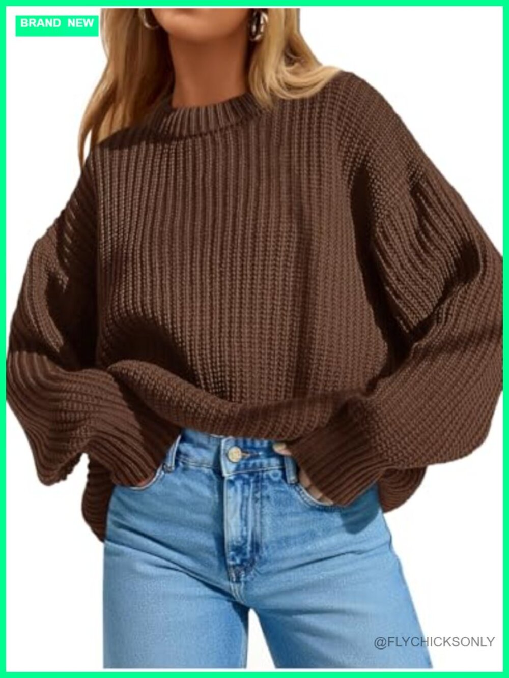Oversized Crewneck Pullover Sweater Long Sleeve Loose Fit Batwing Knit